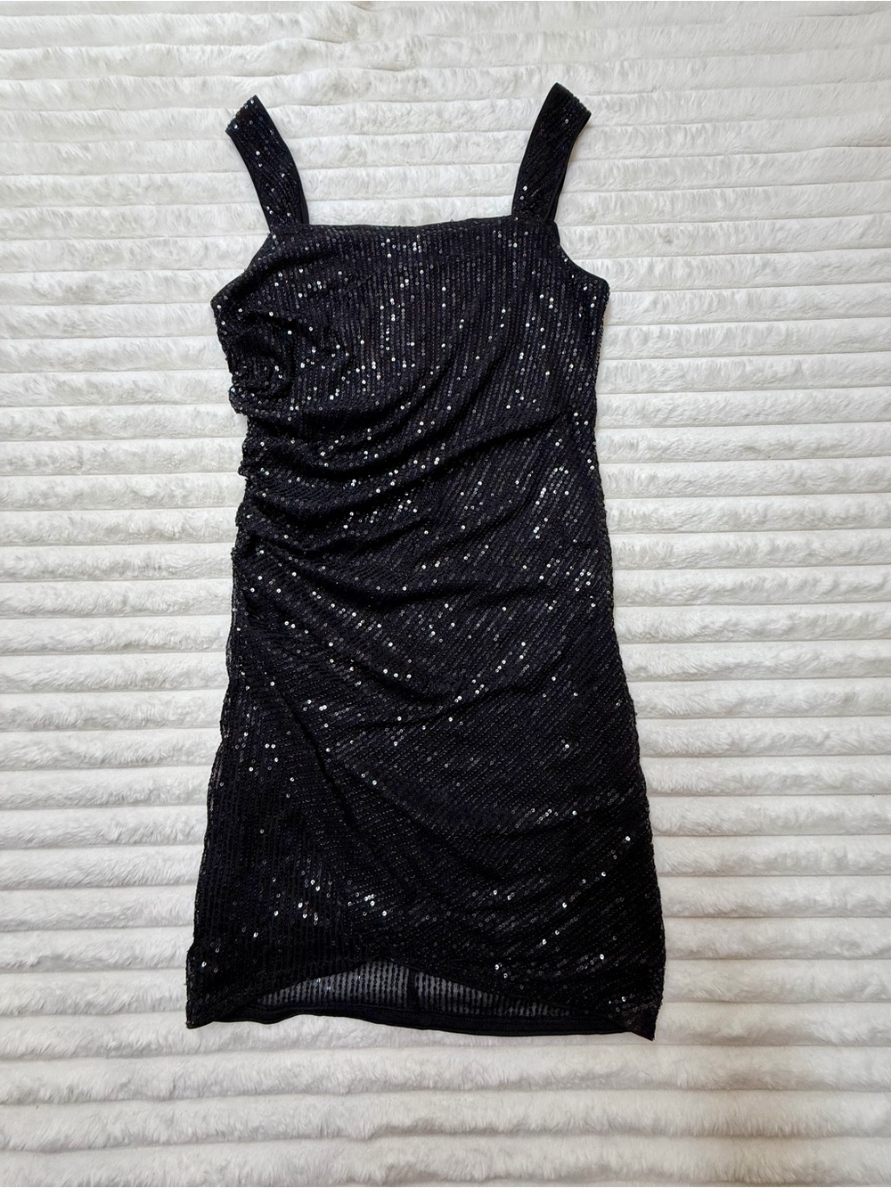 Grace Karin Black Sequin Ruched Mini Dress